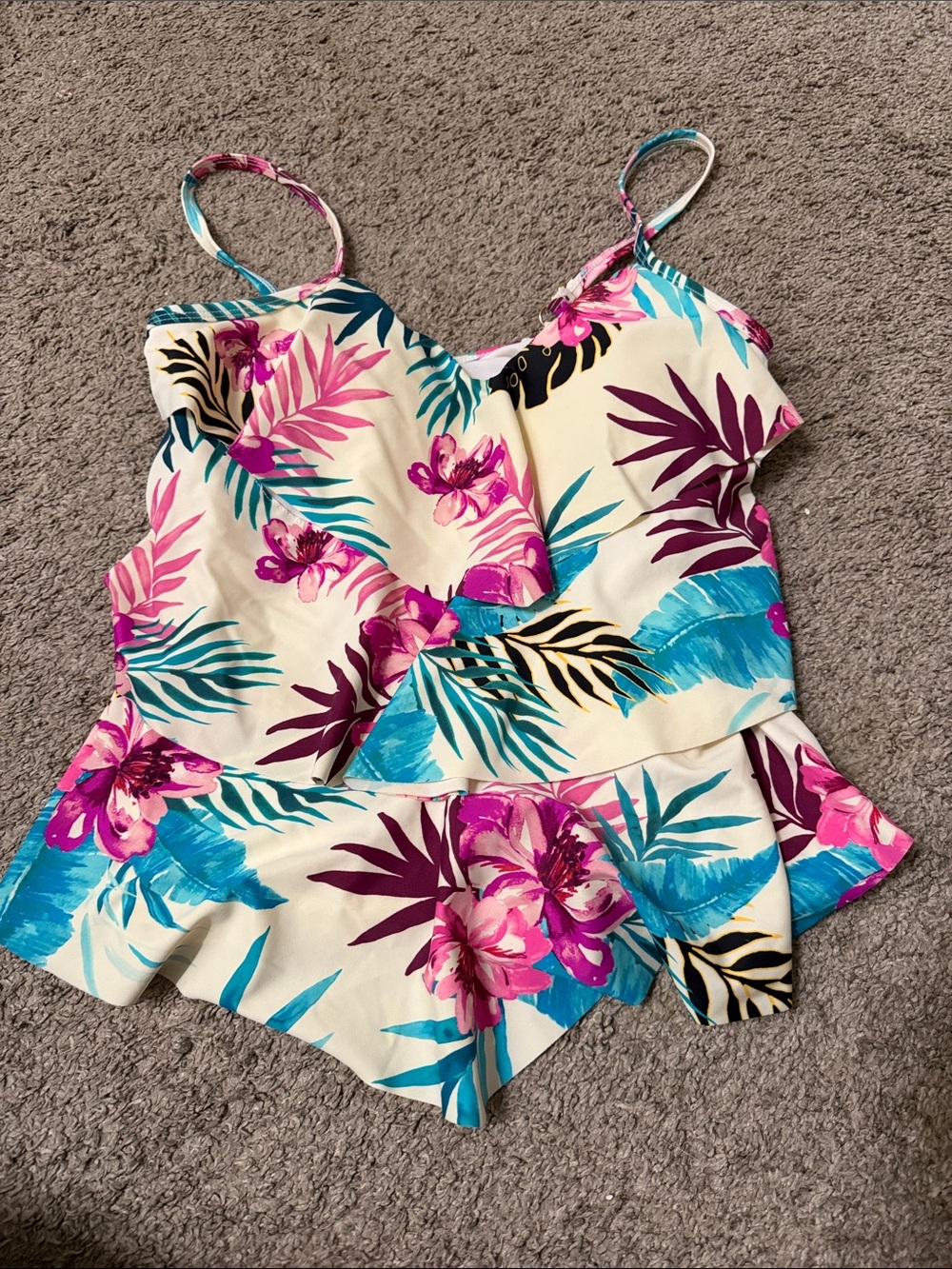 St. John's Bay Floral Tankini in Cream, Pink, Teal, Purple